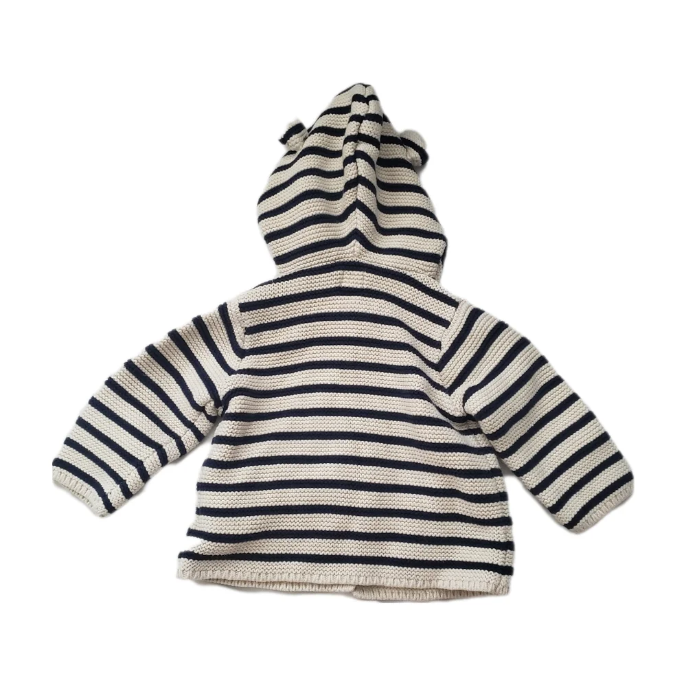 Baby Gap 3-6m Striped Hooded Bear Ears Garter Cardigan Sweater with Star Pockets